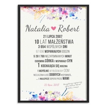 Prezent dowolna rocznica ślubu plakat + ramka a3