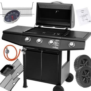 MOCNY GRILL GAZOWY STALOWY RUSZT ŻELIWNY 3+1 TEXAS CZARNY ZESTAW +REDUKTOR