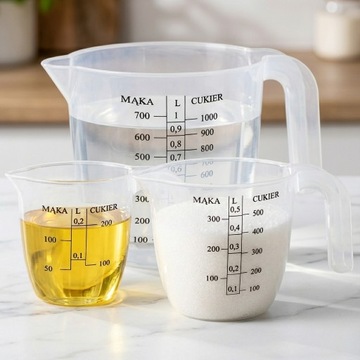 MIARKA KUCHENNA dzbanek plastikowy z miarką do kuchni zestaw 0,25l 0,5l 1l