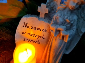 ANIOŁEK ŚWIECA LED PODŚWITLANY 23,5CM DEKORACYJNY ZNICZ NA GRÓB OZDOBNY