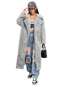 SHEIN FUTRO DAMSKIE SZARE DŁUGIE CASUAL 40/42 ŁŁA