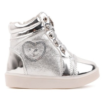 SREBRNE BOTKI SNEAKERSY BUTY DZIEWCZĘCE WYSOKIE