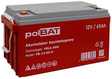AKUMULATOR VRLA AGM 12V 65Ah WAGA 19.50 kg POLSKA MARKA BEZOBSŁUGOWY UPS