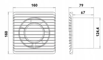 Вытяжной вентилятор, установленный через стену, вентиляционный комплект. фи 125 графит