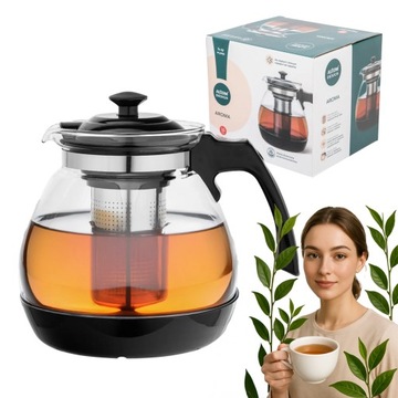 Dzbanek do herbaty szklany z zaparzaczem Altom Design Aroma 1,6 l czarny