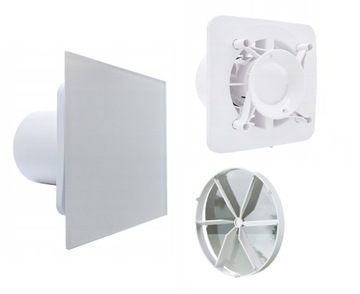 WENTYLATOR ŁAZIENKOWY FI100mm TIMER CICHY 26dB BIAŁE SZKŁO + GRATIS ZAWÓR