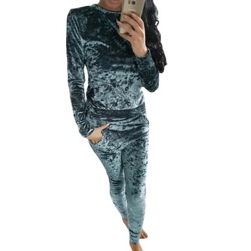 DRES WELUROWY KOMPLET ZESTAW SPODNIE BLUZA 44 XXL