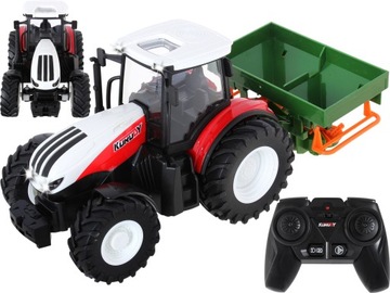 TRAKTOR Z PRZYCZEPĄ Zdalnie Sterowany Rozsiewacz Skala 1:24 SIEWNIK Farma