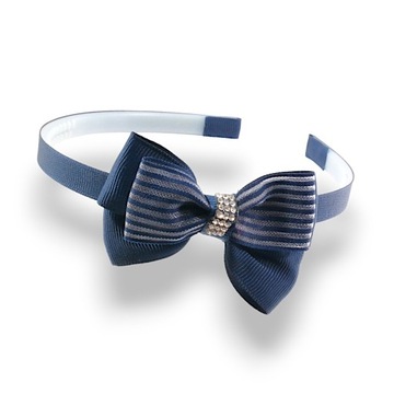 Elegancka Opaska do włosów Kokardka GRANATOWA w paski