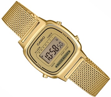 ZŁOTY ZEGAREK DAMSKI CASIO LA670WEMY-9EF CYFROWY RETRO KLASYK MINI MESH BOX