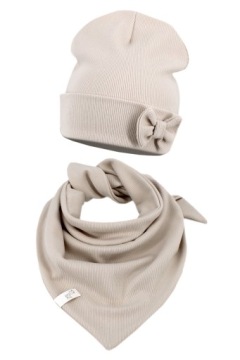 KOMPLET DZIECIĘCY DLA DZIEWCZYNKI WIOSENNY PRĄŻEK CZAPKA I CHUSTA 5- 12 LAT