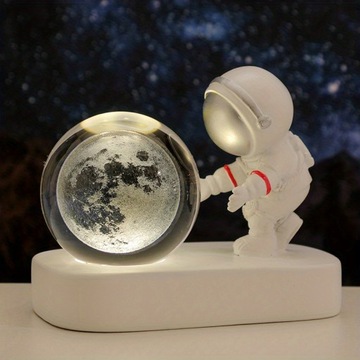 1 szt. Kreatywny astronauta z rozświetlającą kryształową kulą, lampka nocna USB do biura