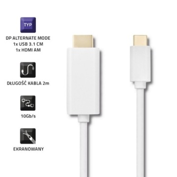 КАБЕЛЬ USB 3.1 C / HDMI A, 4K, АЛЬТЕРНАТИВНЫЙ РЕЖИМ, 2 м