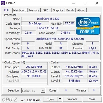 Процессор Intel Core i5-3330 4x3,00 ГГц LGA1155 Turbo: 3,20 ГГц Intel HD2500