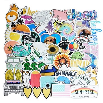 HAPPY SUMMER TIME UROCZE NAKLEJKI STICKERBOMB MIX LATO EXTRA WLEPY 50 szt