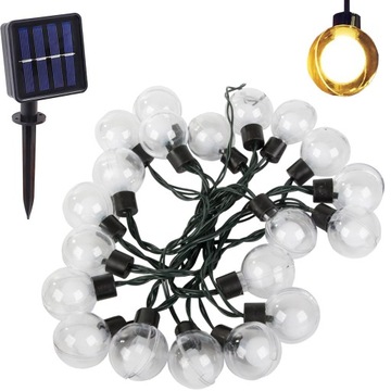 GIRLANDA OGRODOWA SOLARNA LAMPKI 20 LED CIEPŁE