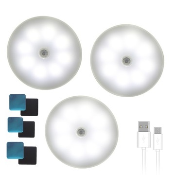 3X LAMPKA NOCNA LED Z CZUJNIKIEM RUCHU BEZPRZEWODOWA LAMPA ŚCIENNA MAGNES