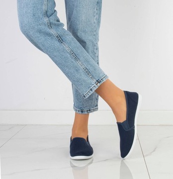 GRANATOWE TRAMPKI -37- WSUWANE TENISÓWKI SLIP ON