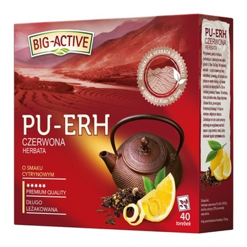BIG ACTIVE PU-ERH ekspresowa herbata CZERWONA o smaku cytrynowym 40 TOREBEK