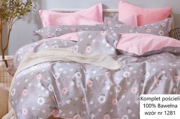 KPL POŚCIELI 160X200 BAWEŁNA 100% SZARA RÓŻ KWIATY