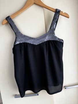 34 XS 36 S Old Navy czarna bluzka top na szelki cekiny impreza