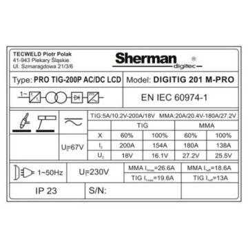 SHERMAN DIGITIG 201 M-PRO AC/DC TIG HF PULS 4T 200A ИНВЕРТОРНАЯ СВАРОЧНАЯ МАШИНА