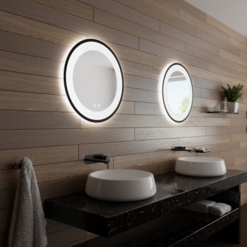 КРУГЛОЕ СВЕТОДИОДНОЕ ЗЕРКАЛО В ЧЕРНОЙ РАМКЕ 80СМ МЕГА ЯРКОЕ