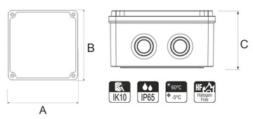 ГЕРМЕТИЧНАЯ ПОВЕРХНОСТЬ КОРОБКА ABS IP65 200X200X80 КОРПУС КОРОБКИ