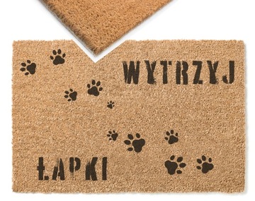 wycieraczka z napisem Wytrzyj łapki i grafiką