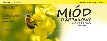 Duża etykieta naklejka na miód rzepakowy 100 szt