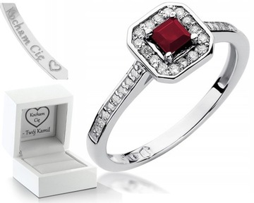 КОЛЬЦО С РУБИНОМ БРИЛЛИАНТЫ БЕЛОЕ ЗОЛОТО 585 ГРАВИРОВКА