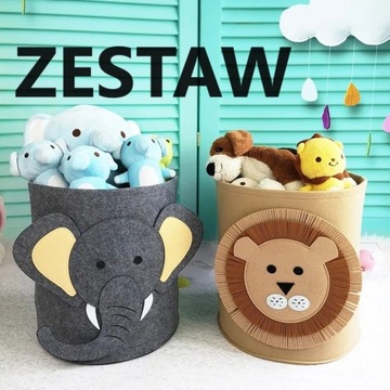 Pojemniki na zabawki kosze ZESTAW 2 szt DUŻE LEW SŁOŃ kosz na pranie 24h PL