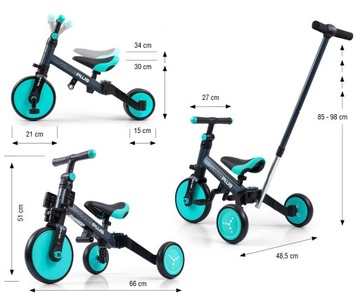 BALANCE BIKE Трехколесный велосипед 4в1 для детей 1, 2, 3 лет Мятный детский