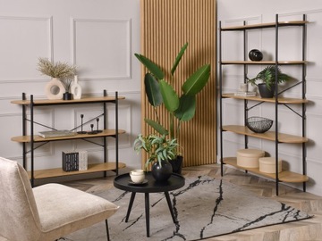 МОДНАЯ КОНСОЛЬ 120 LOFT НИЗКИЙ КНИЖНЫЙ ШКАФ 99СМ С ПОЛКАМИ INGRID, ДУБ, ЧЕРНАЯ РАМА