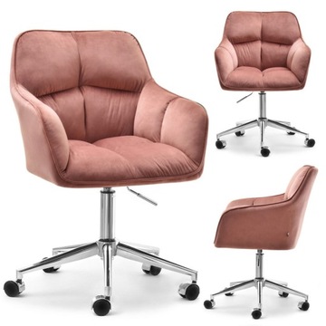 MODNY FOTEL DO SALONU KOSMETYCZNEGO Z WELURU ISLA PUDROWY RÓŻ NOGA CHROM