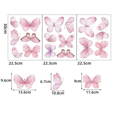 NAKLEJKI NA ŚCIANĘ DLA DZIECI SAMOPRZYLEPNE DO POKOJU DZIECKA Ozdoba Motyle