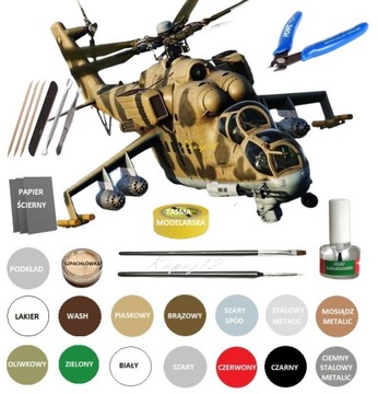 HELIKOPTER Mi-24 MODEL DO SKLEJANIA ZESTAW: FARBY, PĘDZELKI, KLEJ+NARZĘDZIA