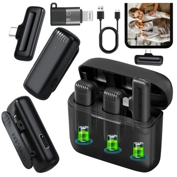 Bezprzewodowy Mikrofon Krawatowy Do iPhone 15 USB-C+Lightning 2 mikrofony