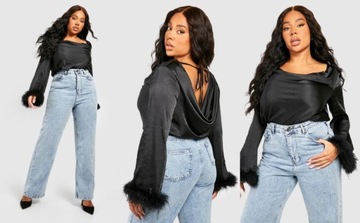 4H3A15 P26 BOOHOO PLUS SATYNOWE BODY Z PIÓRKAMI XXL