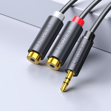 Adapter audio jack 3.5mm męski do 2xRCA żeński Ugreen 0.25m szary