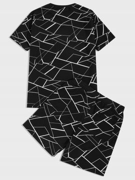 Komplet męski z motywem geometrycznym czarno-biały t-shirt + spodenki M
