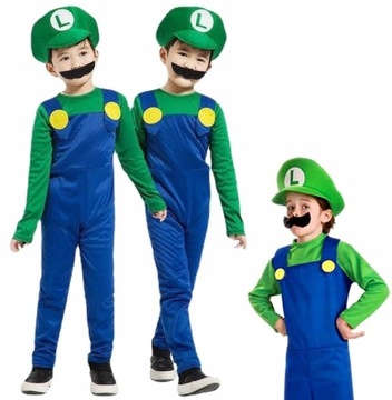 STRÓJ KOSTIUM PRZEBRANIE LUIGI Z GRY MARIO BROS WĄSY + KARTY R.M 116 /122