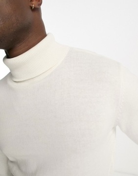 Brave Soul Biały bawełniany sweter z odwijanym golfem L