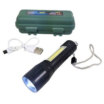 KIESZONKOWA LATARKA TAKTYCZNA LED COB USB ZOOM