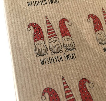 Naklejki świąteczne skrzat WESOŁYCH ŚWIĄT 50 szt