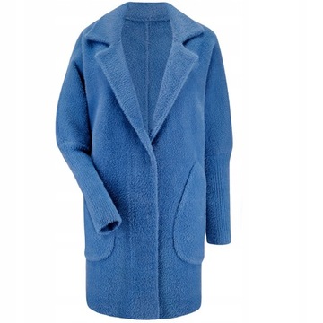 ALPAKA CIEPŁY PŁASZCZ NARZUTKA WEŁNA KOLORY JEANS