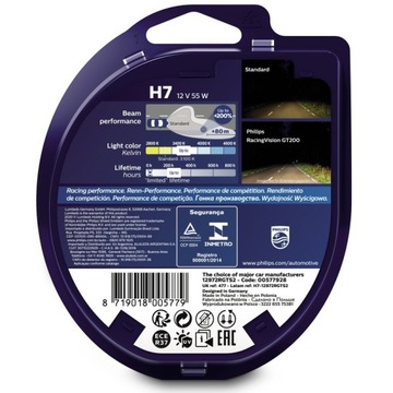 Лампы Philips H7 12V Racing Vision GT200 +200%