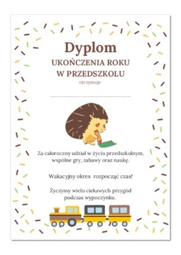 Dyplom A4 ukończenia roku w przedszkolu JEŻ