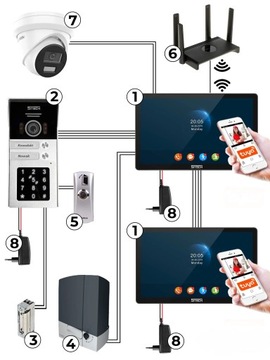 WIDEODOMOFON 2 RODZINNY 5TECH NATYNKOWY 84225-2 2 MONITORY 8'' WIFI KOD