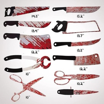 GIRLANDA DEKORACJA HALLOWEENOWA ZESTAW WISZĄCYCH BANERÓW Z HORRORU NOŻE